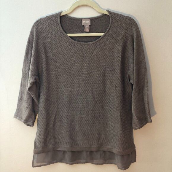 Chicos Womens Gray 3/4 Sleeve Pretty Layered Top Shirt Size 0.   KS - Picture 1 of 5
